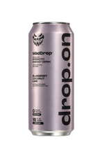 Mad Drop Drop.on Blueberry Coconut Lime prebiotic energy drink can, front view