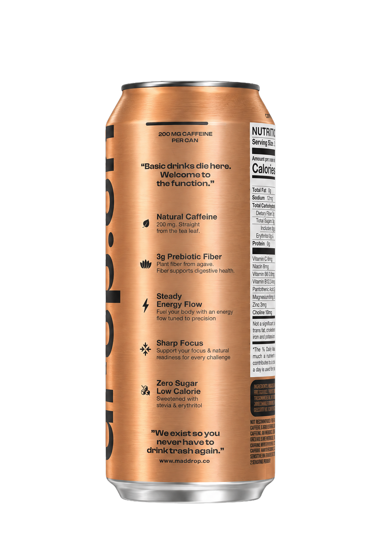 Mad Drop Drop.on Mango Mandarin Lime prebiotic energy drink can, side view